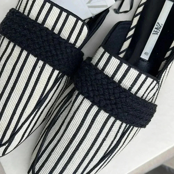 Zara Black & White Stripped Mules - Picture 6 of 9